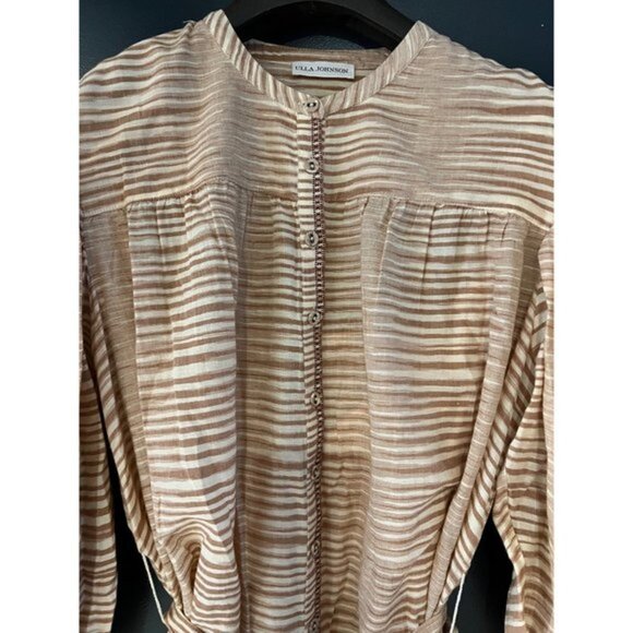 ULLA JOHNSON ‘FIORA’ beige STRIPED DRESS Size 6 - Picture 7 of 12